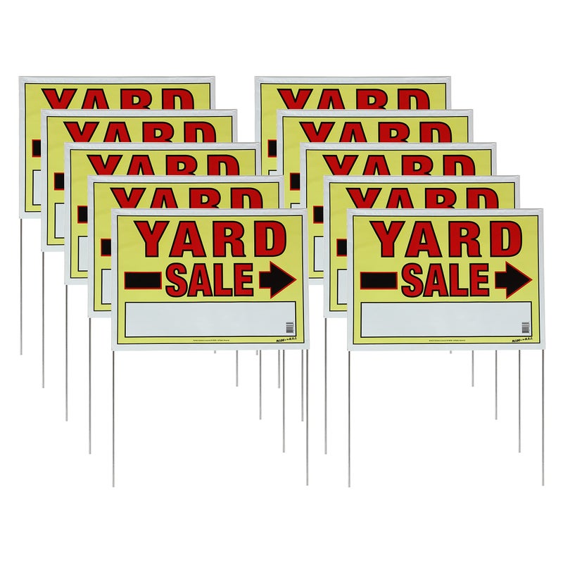 Sunburst Systems 3935 Yard Sale, Assembled with metal U-Stake, Double Sided, 32" x 22" (Including Stakes), 10 Pack, Neon Yellow - Image 1
